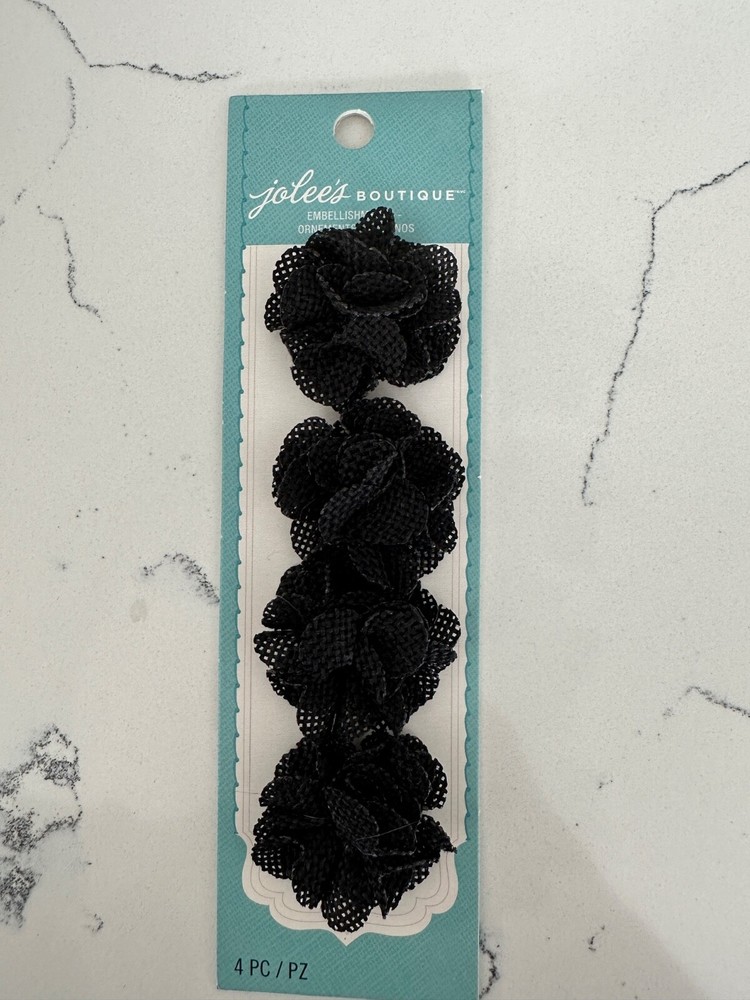Jolee’s Boutique Embellishments Pk of 4 Black Mini Burlap Flowers Scrapbooking