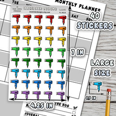 Hair Dryer Stickers, Mini Icon Reminder Planner stickers, Journals, Scrapbooks