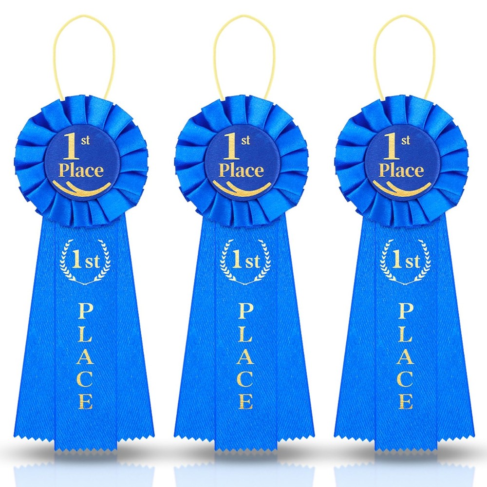 3 PCS 1st Place Blue Award Ribbons First Prize Winner Victory Recognition