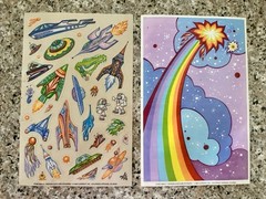 RARE VTG STICKERS CURRENT SPACESHIPS CLEAR RAINBOW STAR LARGE SCENERY SHEET 1984
