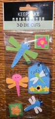 Lot Of 2 Essentials Layered Dragonflies Flowers Tag 3D Die Cut Scrapbook Sticker