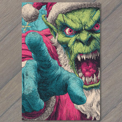 STICKER Angry Green Monster Santa Pointing Christmas Holiday Horror Festive Re