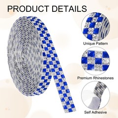 3 Yard Rhinestone Ribbon, 4mm x 4mm Crystal Rhinestone Strips, Dark Blue