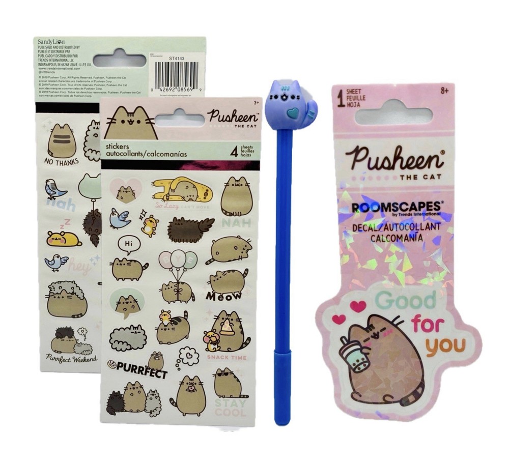 Pusheen & Friends Assorted Sticker Sheets, XL Decal & Pusheen Topper Pen Set NWT