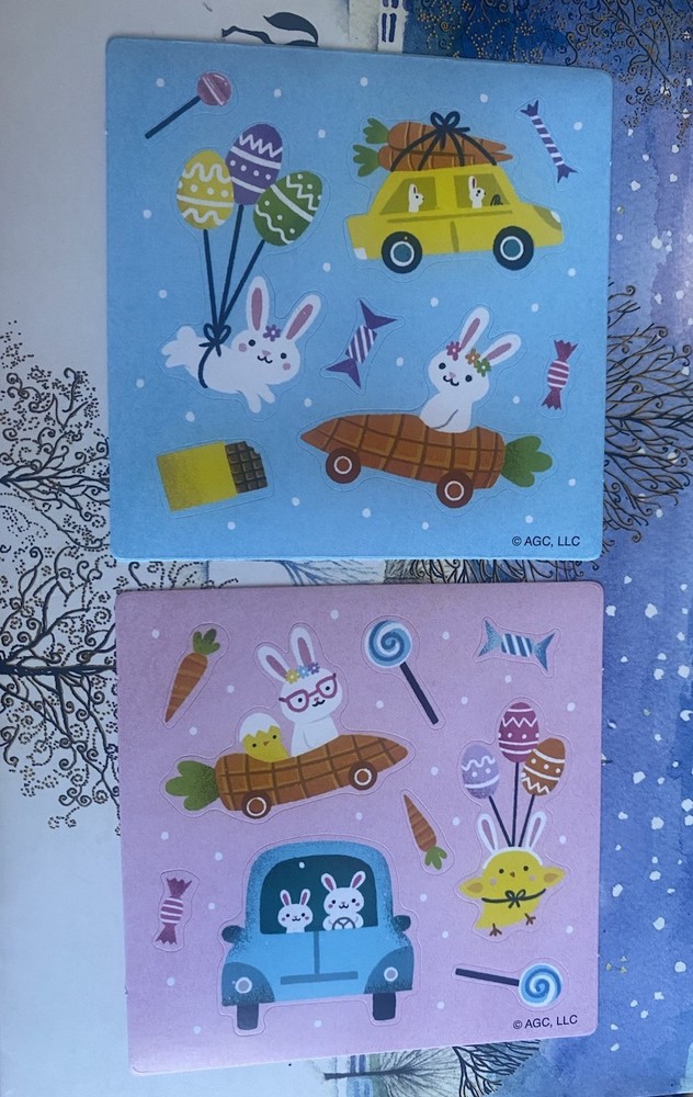AGC Set Of 2 Small Easter Bunnies Sticker Sheets Roughy 3×3 Inches Each