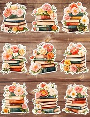Books and Flowers Die Cut Vinyl Stickers Set Scrapbooking Laptop Waterbottle