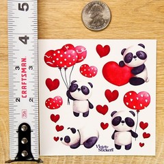 Violette Stickers – 1 Panda, Red Heart, & Balloon Sticker Sheet – Stationery