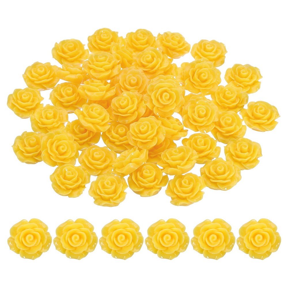 20mm Rose Flower Resin Cabochon, 50 Pcs Mini Rose Flower Resin, Lemon Yellow