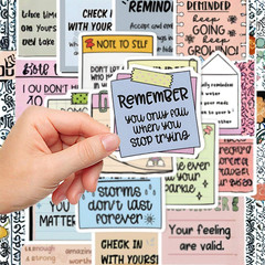 50pcs Waterproof Stickers English Text Reminder Adhesive Back to School Supplies