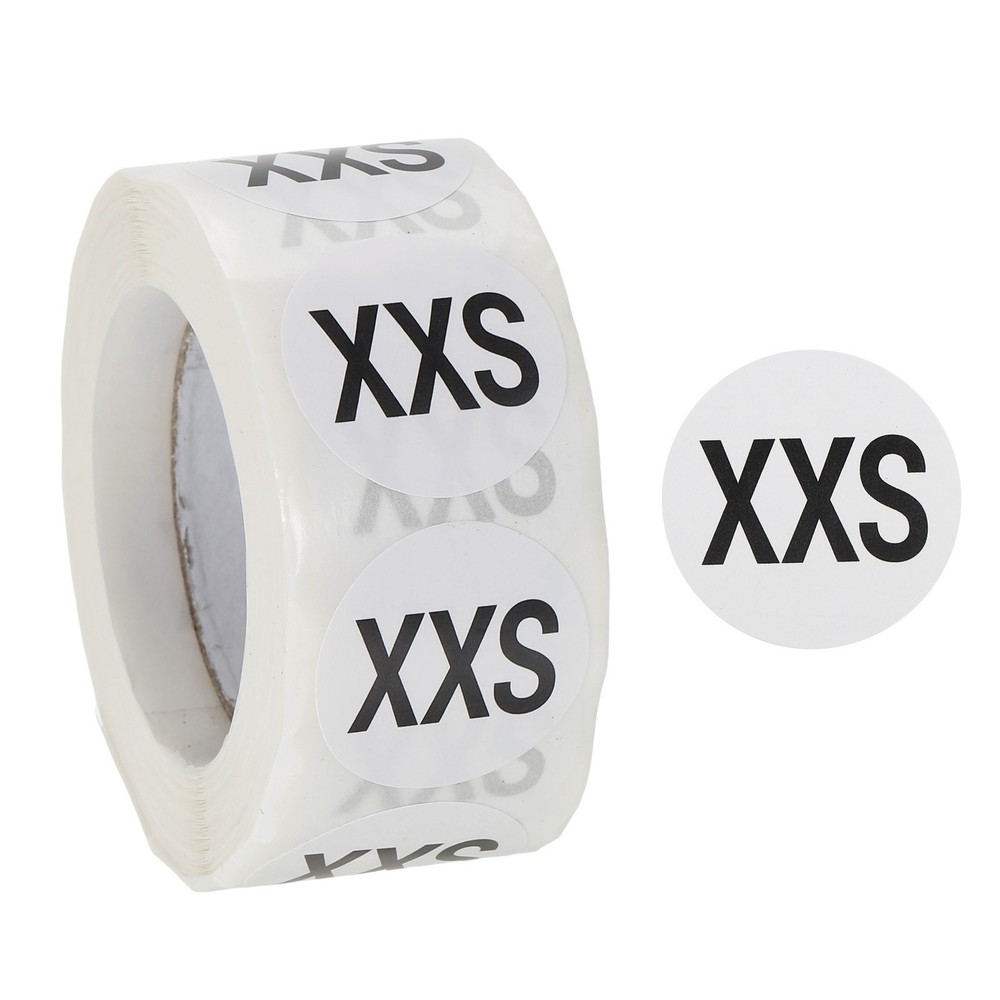 1Roll Clothing XXS Size Stickers 1″ Round Coded Self-Adhesive Labels Black