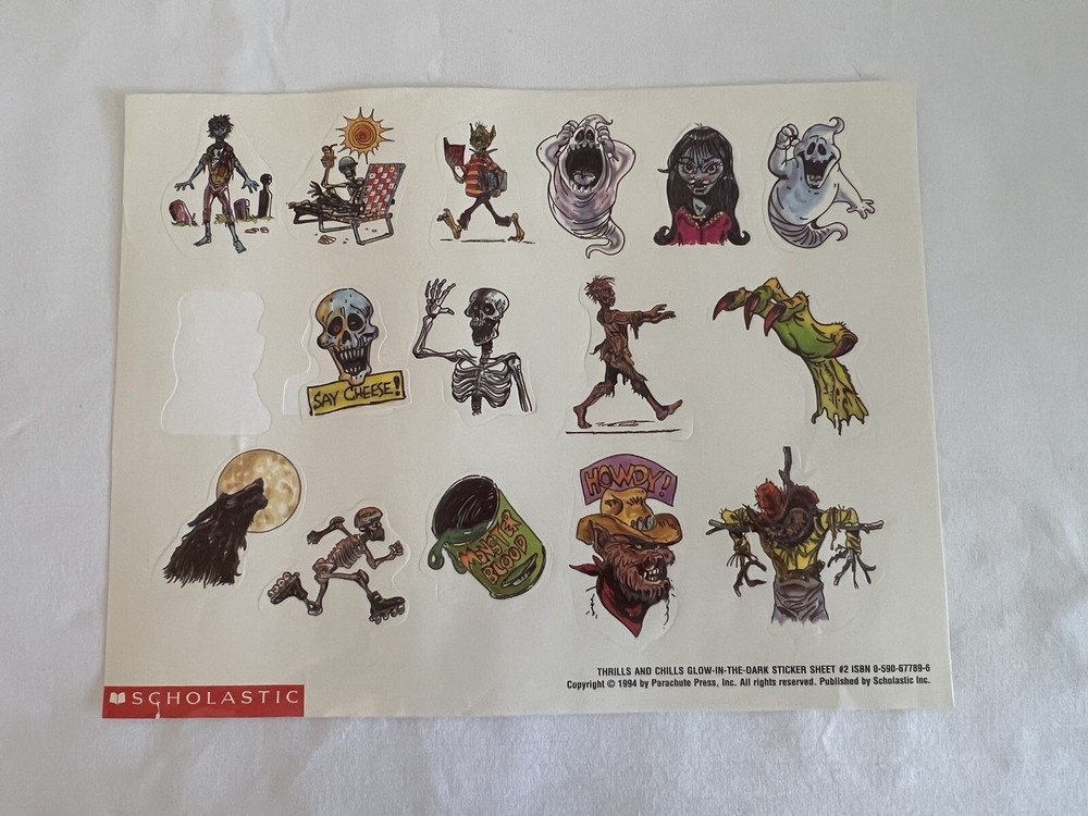 Vintage Halloween 1994 Scholastic Glow In Dark Sticker Thrills and Chills