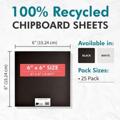 25 PCS Black Medium Weight Chipboard 6×6 Inch AcidFree 0.057 Sheets Crafting