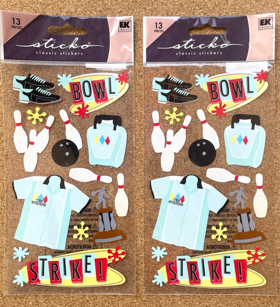 (2) EK Success Retro Bowling Alley Stickers Boomerang Argyle Sputnik Starburst
