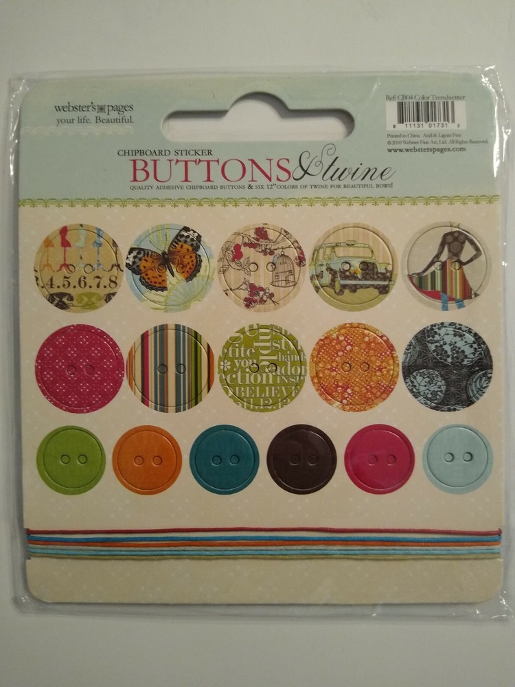 NEW Webster’s Pages Buttons & Twine TRENDSETTER Chipboard Buttons CB04