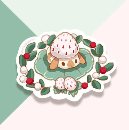 Lop Bunny Sticker – White Strawberry – Waterproof Vinyl