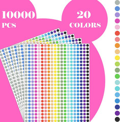 10,000 Small Dot Stickers 1/4″ Round Color Coding Adhesive Labels – 20 Colors