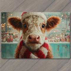 STICKER Holiday Cow Christmas Farm Animal Scarf Lights Festive Winter Barn Cou