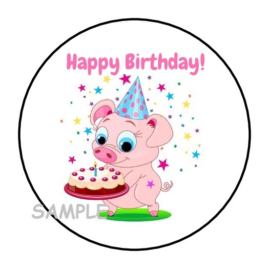 30 CUTE HAPPY BIRTHDAY PIG NVELOPE SEALS LABELS STICKERS 1.5″ ROUND PARTY FAVORS