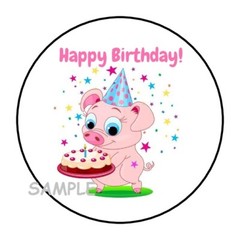 30 CUTE HAPPY BIRTHDAY PIG NVELOPE SEALS LABELS STICKERS 1.5″ ROUND PARTY FAVORS