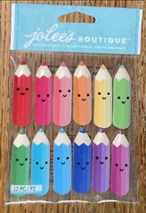 RARE Jolees BRIGHT COLORED PENCILS School Draw Coloring Color Scrapbook Stickers