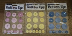 3 PKGS.STICKO BUTTON UPS Adhesive buttons ~ 1 package each Pink, Yellow & Blue