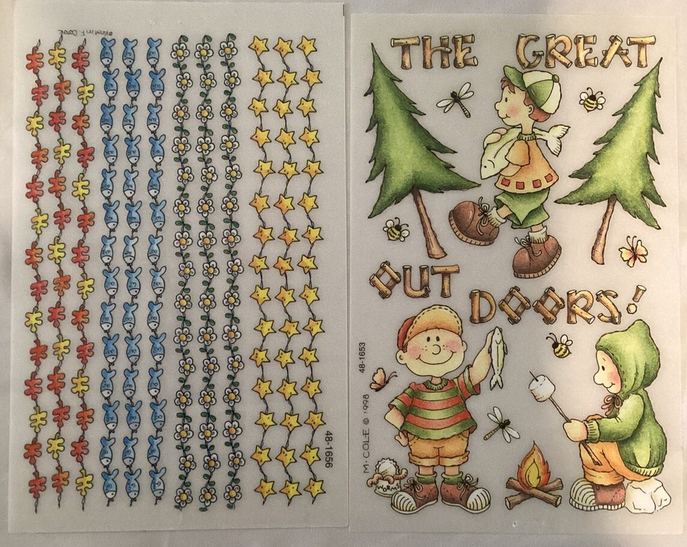 Provo Craft Rub On Transfers Great Outdoors Camping Fish Summertime Fun Vtg Set2