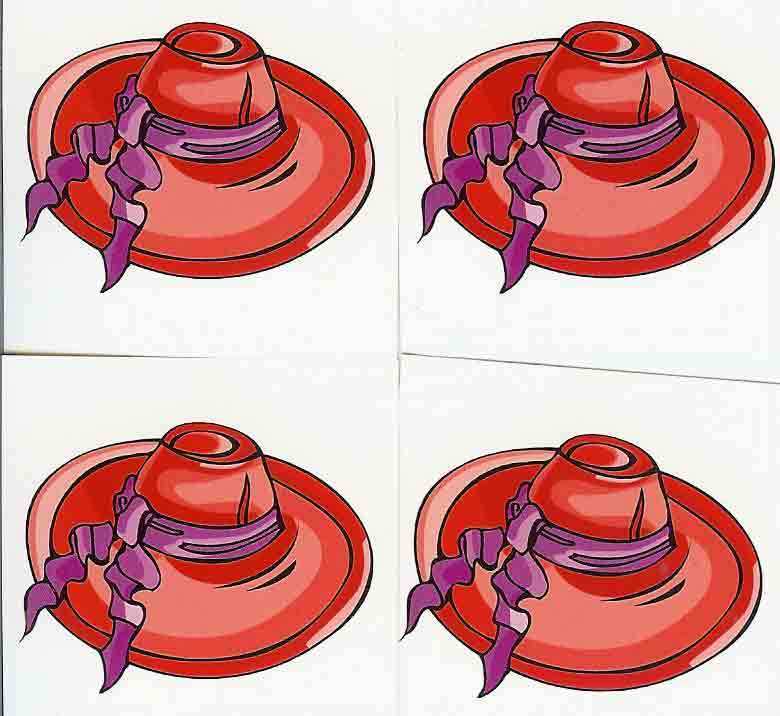 4 Red Hat Stickers w Clear Backing / 2″ Size / Cards / Scrapbook / Crafts