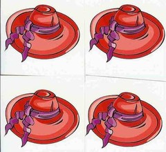 4 Red Hat Stickers w Clear Backing / 2″ Size / Cards / Scrapbook / Crafts