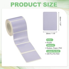 230 Pcs Thermal Sticker Paper, 1.6×1.2″ Square Thermal Printer Label, Purple