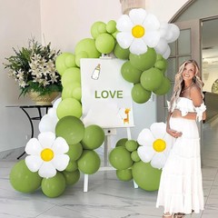 139pcs Green and White Daisy Balloon Set Suitable for Themed Birthday, Wedding,