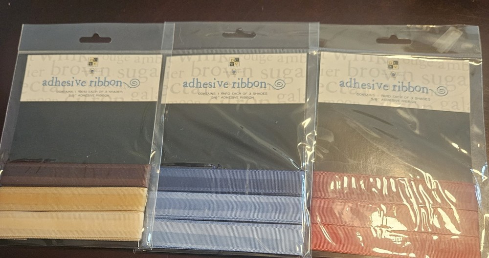 DCWV Adhesive Ribbon-1yd each of 3 shades-5/8″-/Red/Blue/Tan& Brown