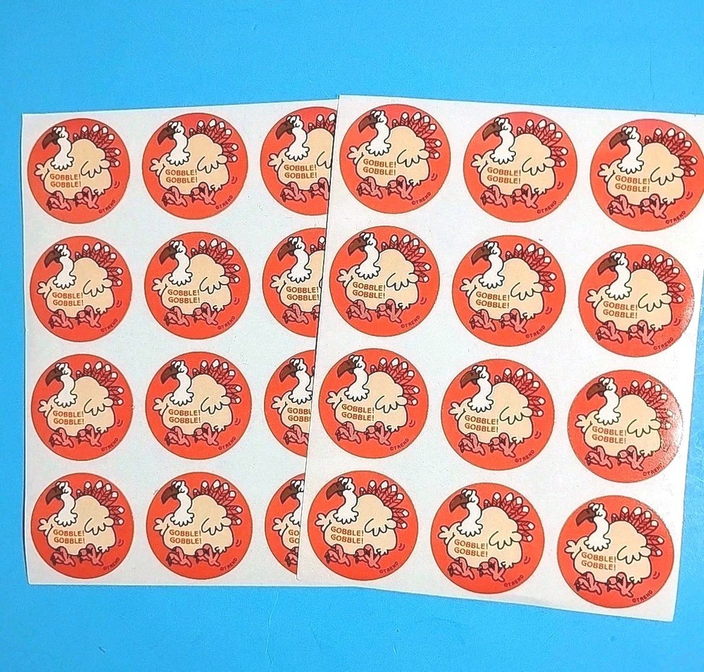 Trend Scratch n Sniff Sticker Gobble! Gobble! Turkey Thanksgiving Sheet VTG 80’S