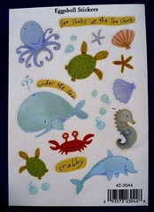 VINTAGE EGGSHELL UNDER THE SEA 1 SHEET 22 STICKERS WHALE CRAB SEAHORSE SHELLS