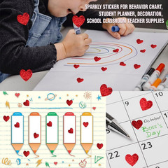 10 Heart-Shaped Stickers – Red Holographic Glittering Little Decals for Crafts