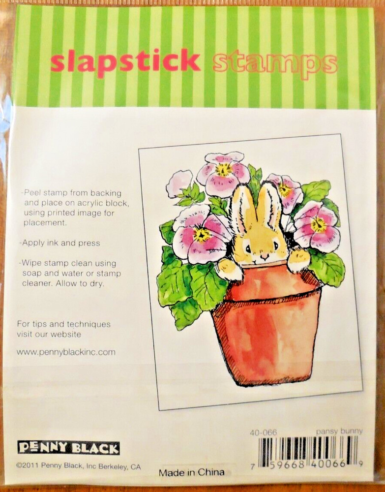 Penny Black 2011 PANSY BUNNY Easter Spring LARGE Stamp + BONUS Idea Sheet GU
