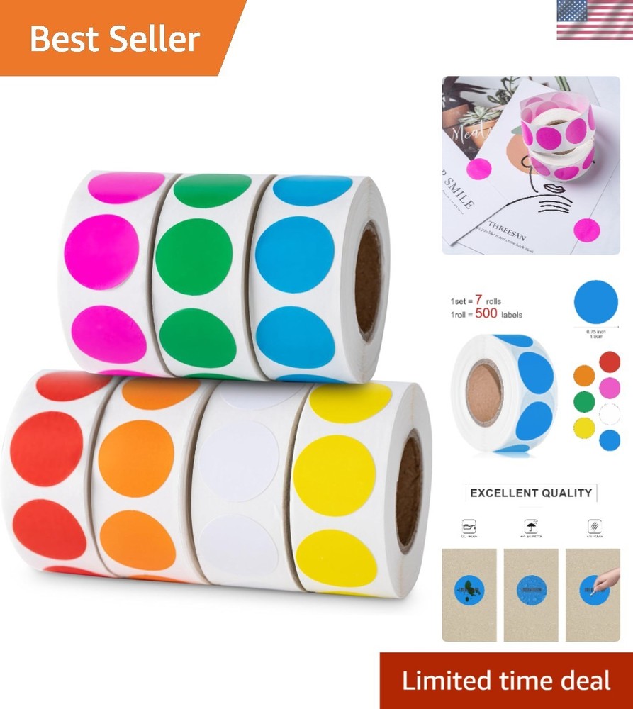 High-Quality 3500 Pcs Colored Circle Stickers – 7 Colors for Easy Customization