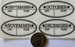 BLACK OVAL DATE LABEL Rub-On Transfers(4-3/4”x 7”)Months •Day•Year•Card Making•