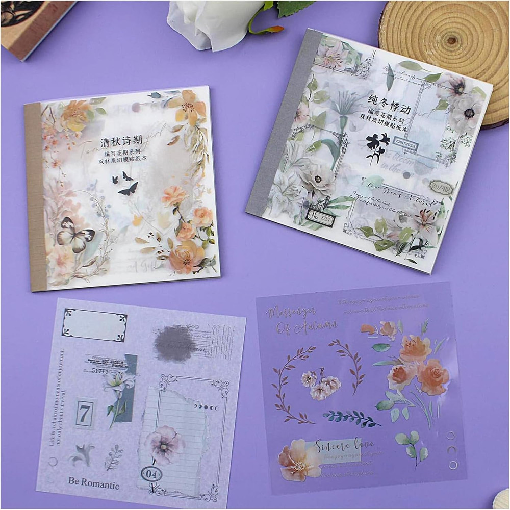 40 Sheets Sticker for Adults Journaling, Washi and PET Materials, Ephemera Aest