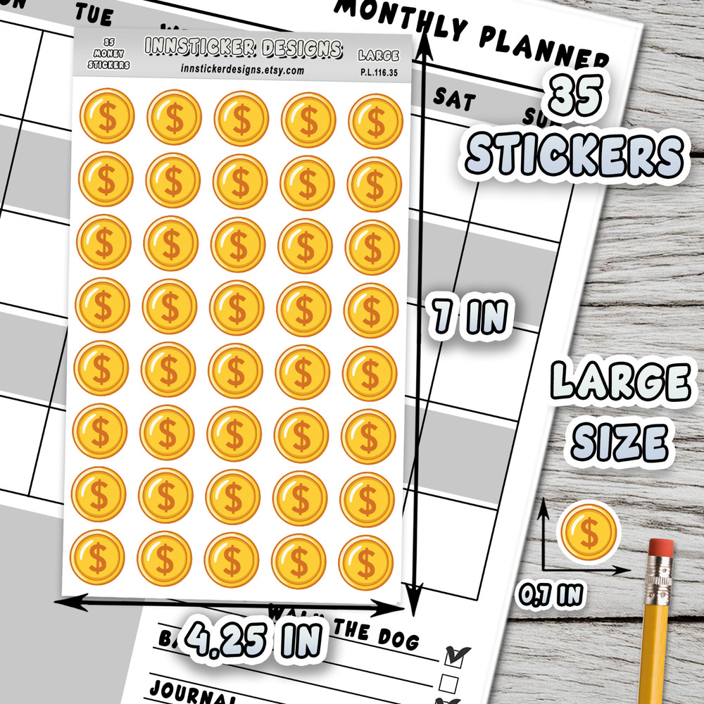 Money Stickers, Mini Icon Reminder Planner stickers, Journals, Scrapbooks