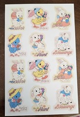 Cute retro vintage inspired EASTER themed sticker seals lambs, chicks, blue bird