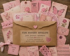 Mystery Junk Journal Ephemera Envelope Vintage Scraps, Tags, Tickets, Pink