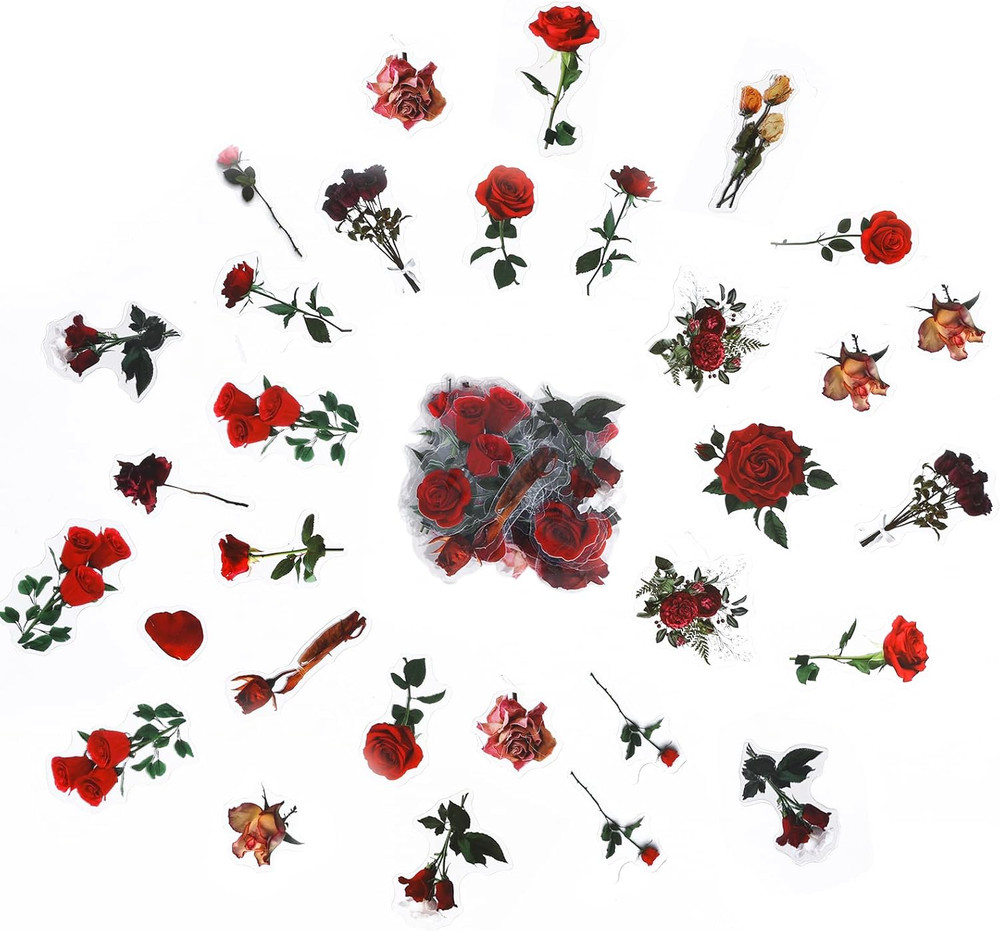 160 PCS(4 Pack) Vintage Rose Floral Stickers, Retro Natural Plants Decals, Water
