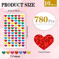 Heart Stickers, Glitter Heart Shaped Sticker, 780PCS, 7 Colors Small Foil Hea…