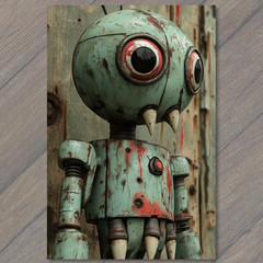 STICKER Rusty Monster Robot Spikes Eyes Grunge Toy Creature Urban Decay Dystop