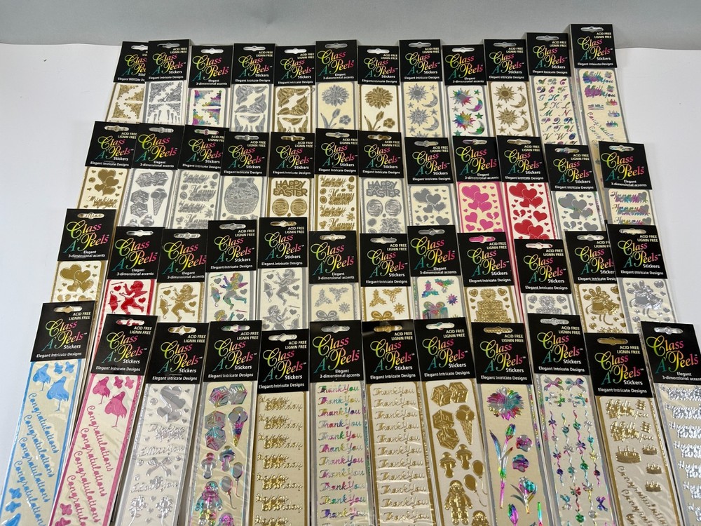 Lot of 48 Foil Textured Metallic Sticker Sheets Class A’ Peels Variety of Design