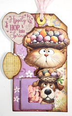 Easter Dog Cat Shaker Box Retro Kids Tags w/ Hidden Pocket OOAK #39 3D Handmade