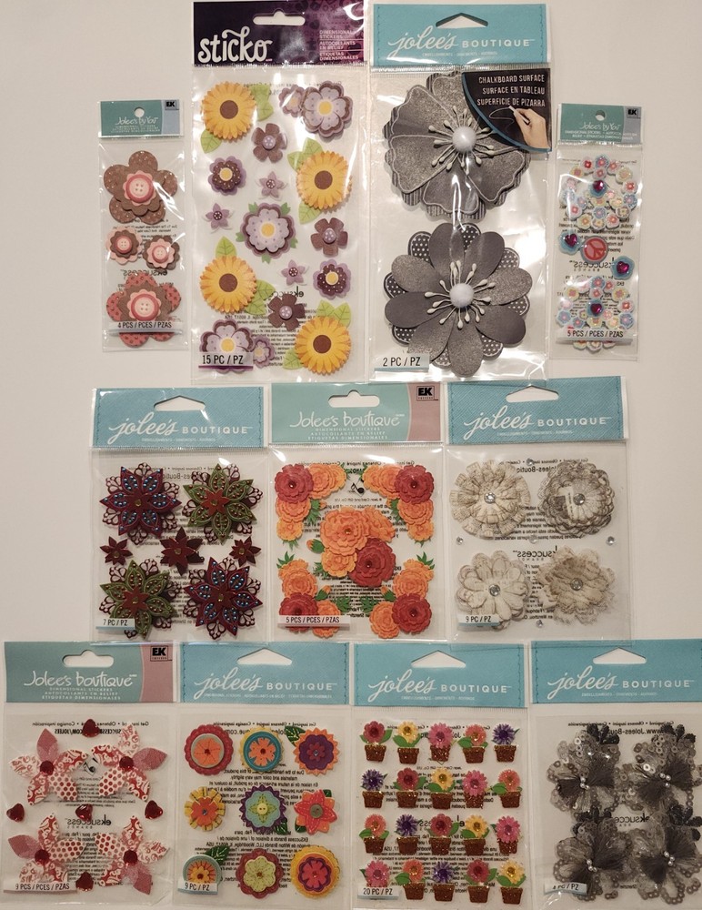 Lot Of 11 JOLEE’S BOUTIQUE STICKO Dimensional Scrapbooking Stickers FLOWERS