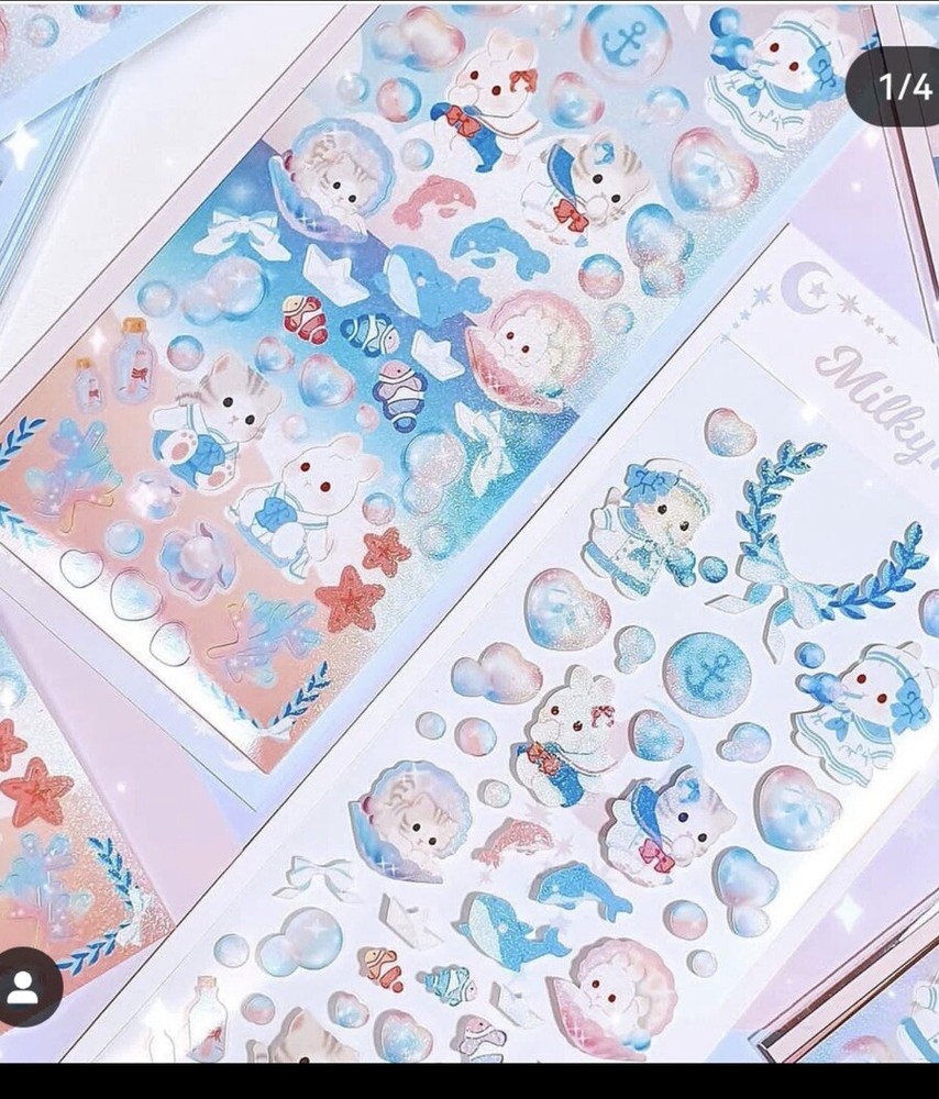 Kawaii Cute Milky Myo Rabbit And Cats Sailor Hologram Sticker Sheet Scrapbook