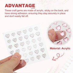 5 Sheet Heart Gem Stickers 8mm, Self Adhesive Rhinestones Jewel Sticker Pink
