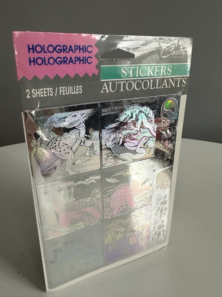 Hologram Holographic Rare Vintage Carlton Stickers 2 Sheets Dinosaur Sticker